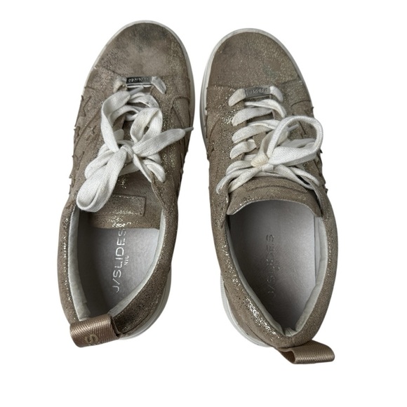 J/slides CoStarr Gold Platform Sneakers SZ 9 Celestial Star Shoes Glitter suede - Picture 5 of 11